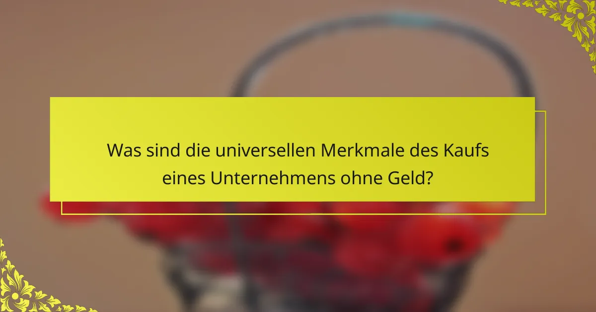 Was sind die universellen Merkmale des Kaufs eines Unternehmens ohne Geld?